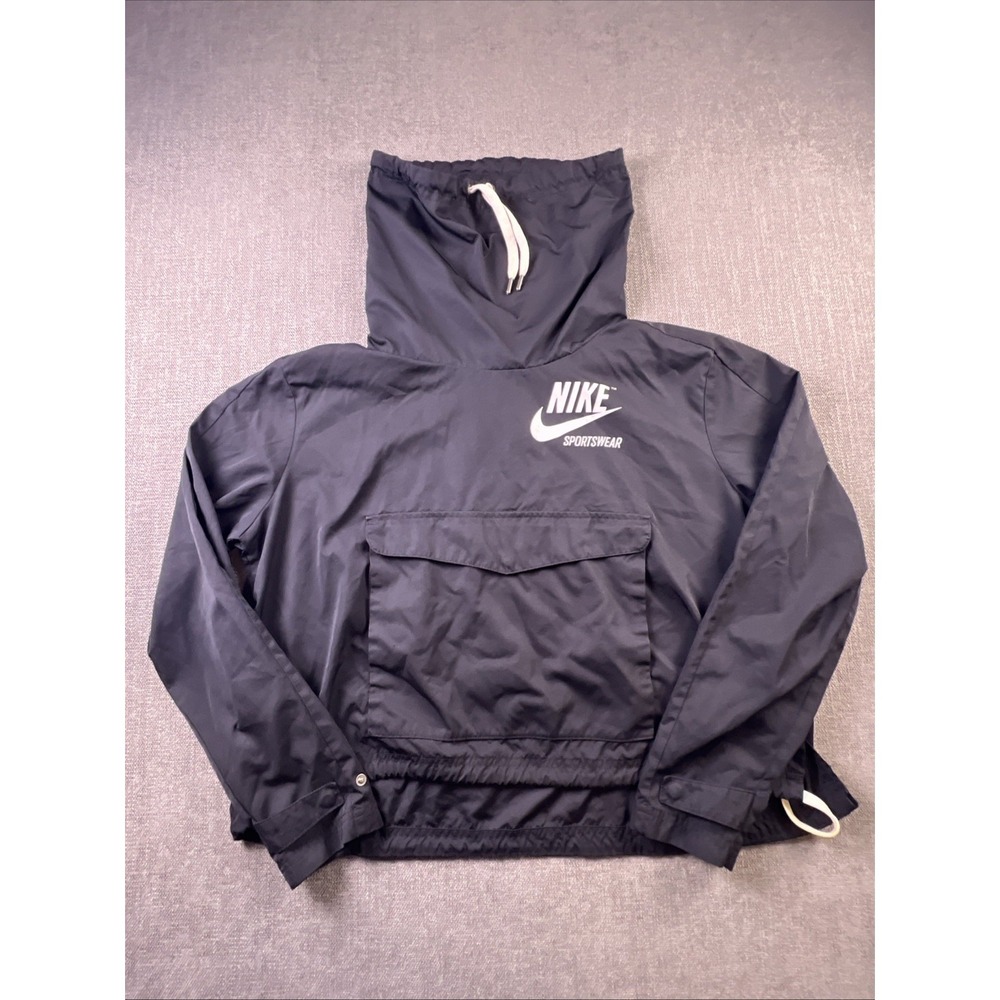 Nike Sportswear Archive Pullover Jacket Women's SZ S Black Funnel Neck Spellout